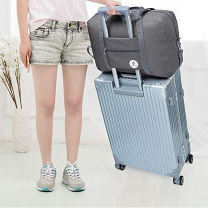 Narwey Personal Item Travel Bag, Carry on Foldable Duffle Bag for Women Men - color: BB-Grey, size: with Shoulder Strap