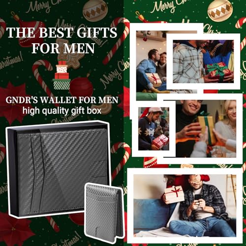 GNDR Wallet For Men RFID Blocking Leather Grey Wallets Bifold Carbon Fiber Front Pocket Card Holder Mens Accessories With Gift Box - color: Grey Carbon Fiber-09