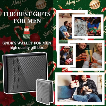 GNDR Wallet For Men RFID Blocking Leather Grey Wallets Bifold Carbon Fiber Front Pocket Card Holder Mens Accessories With Gift Box - color: Grey Carbon Fiber-09