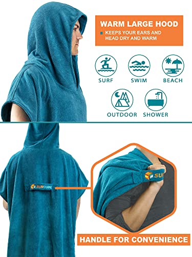 SUN CUBE Surf Poncho Changing Robe with Hood, Wetsuit Changing Hooded Towel - color: Sea Blue