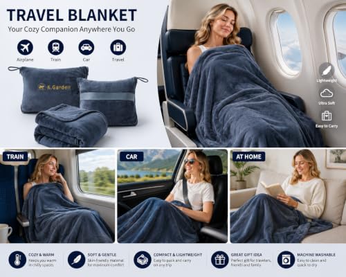 Travel Throw Blanket and Pillow- Soft 2 in 1 - color: Grey