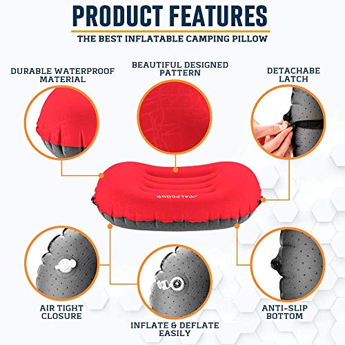 Alpcour Camping Pillow – Large, Inflatable, Ultralight Sleeping Pillow with Easy Blow Up Design, Soft Waterproof Exterior Cover and Compact Carry Case for Hiking, Backpacking, Airplane Travel & More - color: Frost Grey