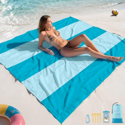 Beach Blanket Sandproof Waterproof Oversized 78"x81"/10'x9' Compact mat - color: Light Green, size: 78''×81''