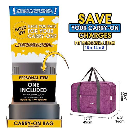 Narwey Personal Item Travel Bag, Foldable Carry on Duffle Bag for Women Men - color: AA-Thick Dark Purple