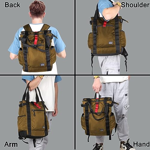 Unisex Laptop Tote Backpack Convertible Lightweight Nylon Water-Resistant Everyday Shoulder Tote bag Backpack with Water Bottle Pocket Work Travel, Khaki - color: Khaki
