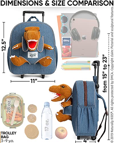 Naturally KIDS Toddler Suitcase w. Plush Brown Dinosaur Toy, w. Pockets - color: 04 Dinosaur Trex, size: Large