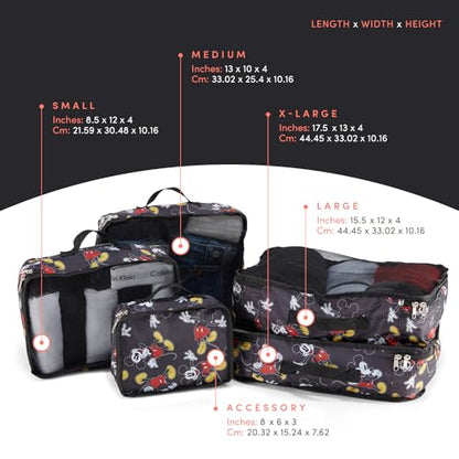Disney Packing Cubes for Travel – 5 Piece Compression Set, Mickey Minnie Stitch Pooh Luggage Organizer Bags - color: Black