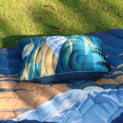 Camping Pillow Compressible Travel Pillow Lightweight Camp Pillow - color: Snowy Mountain, size: Large(15.7''X19.6'')