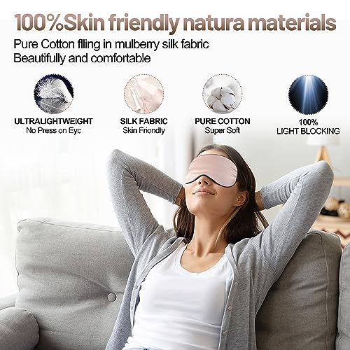 Silk Sleep Mask, Blackout Eye Mask for Sleeping with Adjustable Strap - color: Pink