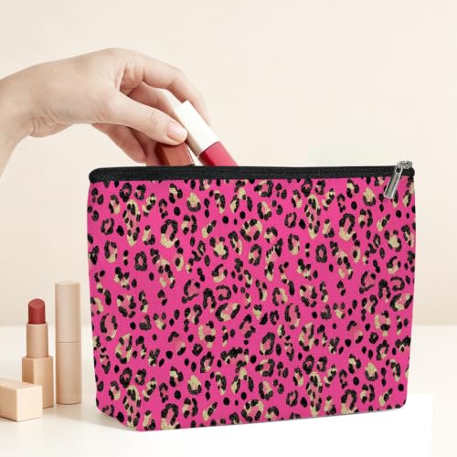 Leopard Print Makeup Bag Cosmetic Bag, Makeup Organizer for Women, Hot Pink - color: Pink Black Leopard Print 580