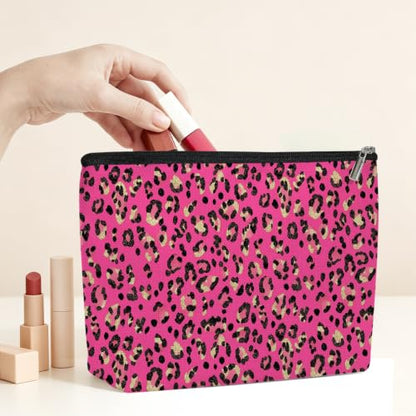 Leopard Print Makeup Bag Cosmetic Bag, Makeup Organizer for Women, Hot Pink - color: Pink Black Leopard Print 580