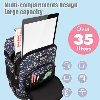 Tilami Rolling Backpack for Kids 19 inch with Lunch Bag Wheeled Laptop Backpack,Bicycle