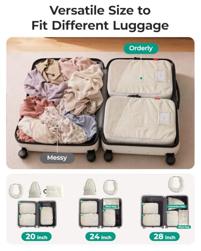 BAGSMART 6 Set Packing Cubes for Travel with Fillable Neck Pillow, Shoe Bag - color: Beige