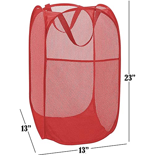 BATTOO Deluxe Strong Mesh Pop up Laundry Hamper Basket with Side Pocket for Laundry Room, Bathroom, Kids Room, College Dorm or Travel Red - color: Red