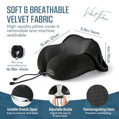 SkytraxComf® Travel Neck Pillow with Hood for Privacy on Long Flights - color: Black