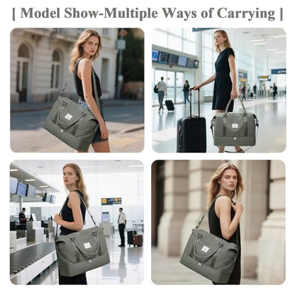 Travel Duffel Bag with Shoes Compartment,Weekender Bags for Women Travel - color: Olive Green, size: Extra Large