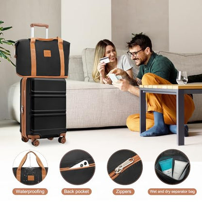 Kono Suitcase Set 3 Piece Luggage Set Expandable with Spinner Wheels - color: Apricot Black, size: 6-piece set (Db/Tb/12/20/24/28)