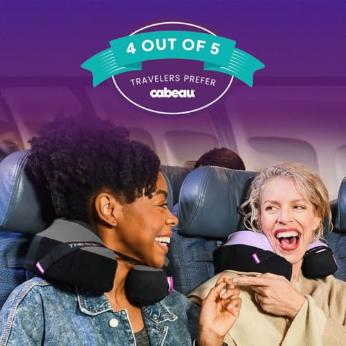 Cabeau TNE S3 Deluxe Luxury Travel Neck Pillow for Airplanes with Patented Seat Strap and Head Hold Technology (Blue) - color: Blue