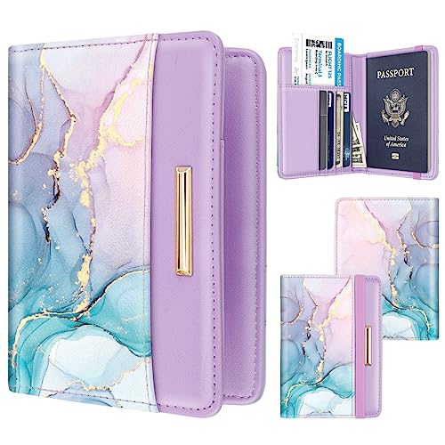 Coco Rossi Passport Holder Cover, RFID Travel Wallet Women Card Holder - color: Gradient Marble