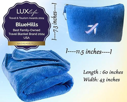 BlueHills Soft Plush Mini Travel Blanket Pillow Plane Essentials Royal Blue - color: Royal-m07