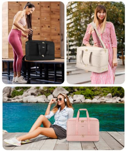 Overnight Bags for Women Travel Duffel: Weekender Bag with Shoe Compartment - color: 01-Black
