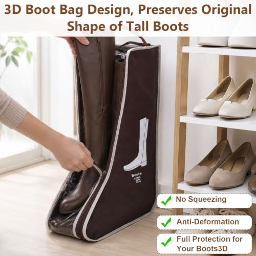 2 Pcs Tall Boot Bags for Cowboy Boots Portable & Waterproof (Brown)