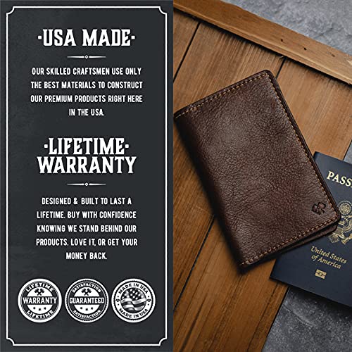 Leather Passport Holder for Men | Made in USA | 3.5" x 5.5" Field Notes Cover | Whiskey Barrel Brown - color: Whiskey Barrel Brown