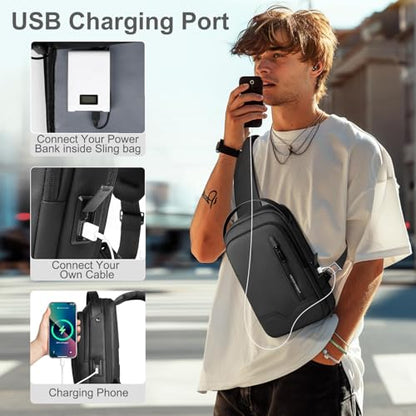 hk Sling Bag for Men Women Chest Bag Should Bags for 11.3 Inch iPad - color: Black