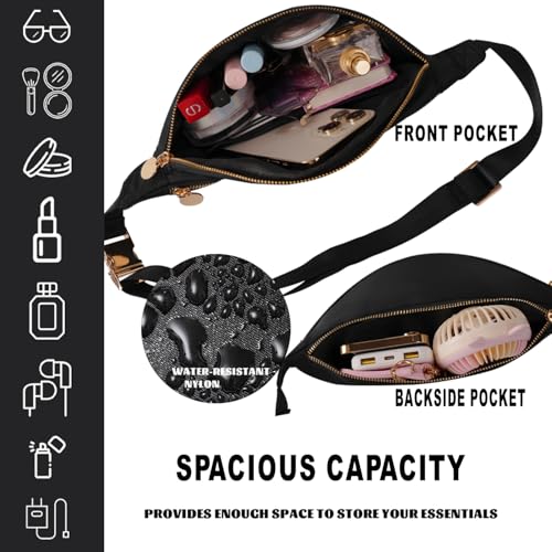 Fanny Pack Crossbody for Women Nylon Travel Waist Belt Bag (Black) - color: Black