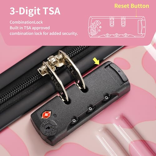 Merax Luggage Sets 3 Piece, Hardside Suitcase Set with Spinner Wheels - color: Pink Print, style: 3-piece Set(20/24/28)