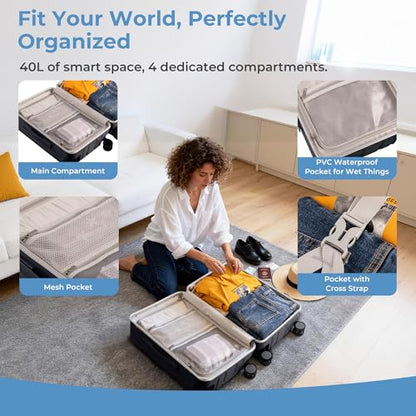20" Ride-On Luggage with Child Seat, Hardside Carry-On Suitcase with 360° Silent Spinner Wheels, TSA Lock, & Dual Telescoping Handles for Kids & Adults & Busy Moms - color: Grey