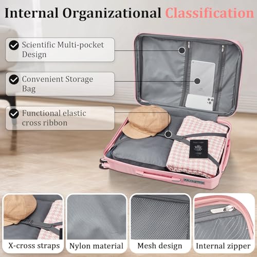 TRAVELEO Luggage Sets 4 Piece Expandable Suitcase Set with TSA Lock - color: Pink, size: 4 Piece Set (14in/20in/24in/28in)