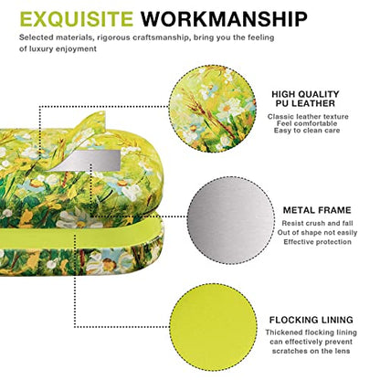 molshine Hard Shell Leather Sunglasses Case,Classic Large Glasses Case for Women Men,Sunglass Eyeglasses - color: Green Daisy
