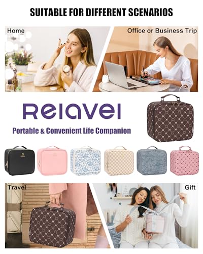 Relavel Travel Makeup Bag With LED Mirror, Brown Bowknot - color: 03-Brown Bowknot, size: 1-Small