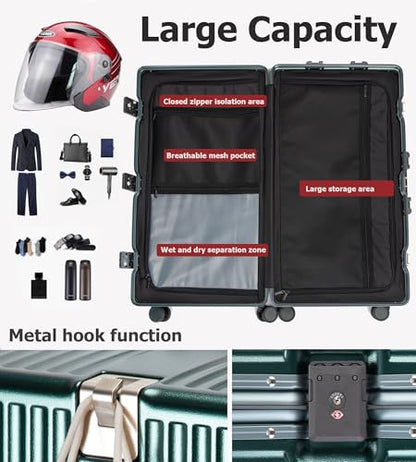 feilario Super Large Aluminum Frame Checked Zipperless Luggage - color: A4-Forest green, size: 30in