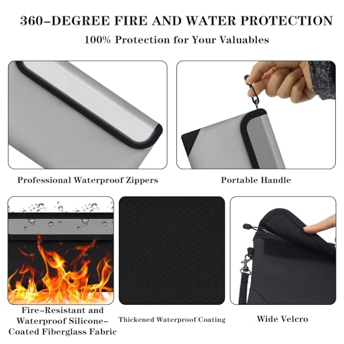 Small Money Bag 2 Pack (8.3“ × 5.1”)，Zippered Fireproof Waterproof Document Bag， Safe Fireproof Document Box，Small Fireproof Money for Cash, Currency, Keys, and Passports - color: 8.3“ × 5.1” Black + Silver