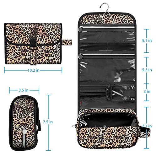 FINTIE Portable Toiletry Cosmetic Travel Bag Hanging Makeup Organizer - color: Leopard