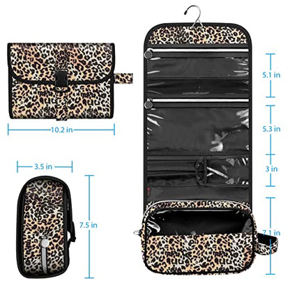 FINTIE Portable Toiletry Cosmetic Travel Bag Hanging Makeup Organizer - color: Leopard