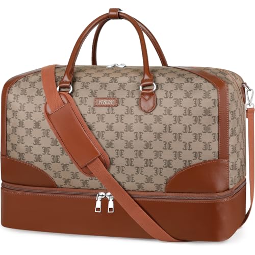 ITIEZY Weekender Bag for Women 21.5" Travel Duffel Large Carry On Bag 3PCS - color: 9B-Light Brown