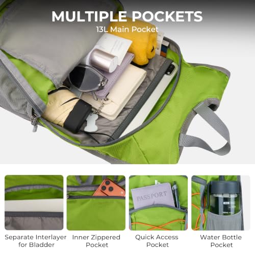 14L Small Hiking Backpack, Packable Travel Daypack for Men Women - color: Green