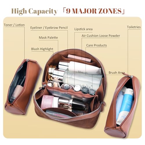 BOYATU Genuine Leather Travel Makeup Bag: Hand-made 3 Pcs Set Cosmetic Bags - color: 06Caramel