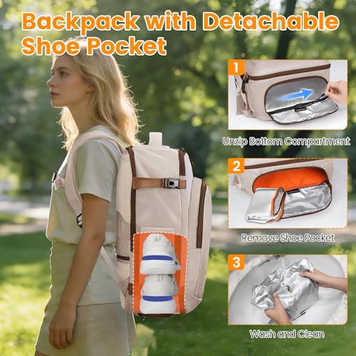 MATEIN Personal Item Travel Backpack, Carry on Bag with Electronics Case - color: Light Khaki, size: Large