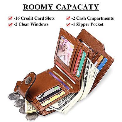 FALAN MULE Genuine Leather Small Wallet for Women, RFID Blocking, Compact Size, Brown - color: Brown
