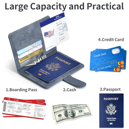 Passport Holder Cover Wallet Case RFID Blocking Card Slot Travel Essentials - color: Navy Grey