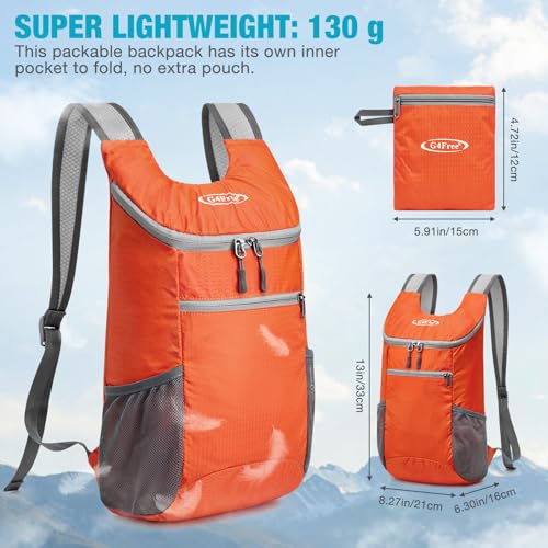 G4Free 10L Lightweight Packable Hiking Backpack, Nylon Daypack Daily Travel - color: Orange, size: Small