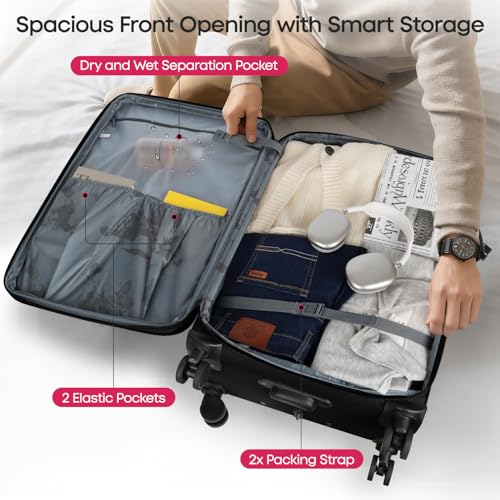 2-Piece Set(22/32in) Upright Spinner Softshell Luggage Sets - color: Black, size: 2-Piece Set (22 inch/32 inch)