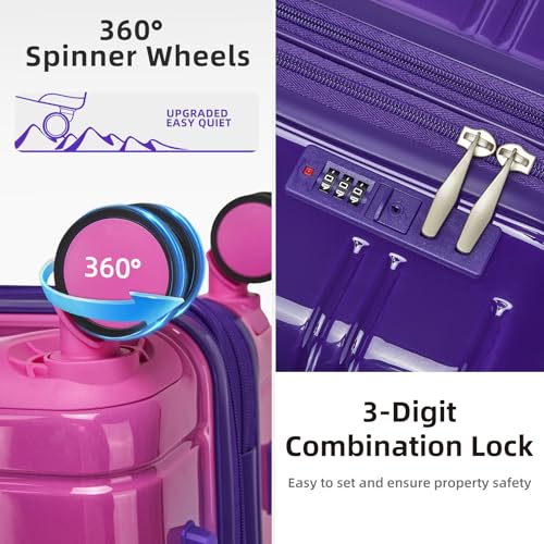 LARVENDER Luggage Sets 5 Piece, PC+ABS Expandable Suitcases with Wheels - color: Midnight Berry, size: 5 Piece Set (20/24/28/DB/TB)