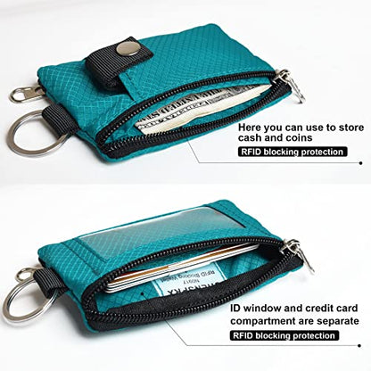 CHENSPRX Minimalist RFID Blocking Small Wallet with ID Window,WaterResistant Zip Id Case Wallet with Lanyard Keychain for Cards,Cash,Travel,Women,Men - color: Turquoise