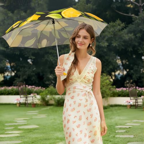Duck Cute Travel Compact Umbrella Automatic, Wooden Handle for Gifts Women - color: 13. Lemon, size: 23 inch ARC