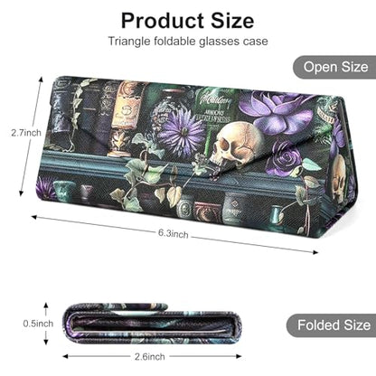 Sunglasses Case, Foldable Glasses Case, Magnetic PU Leather Hard Shell Folding Eyeglass Holder Box - color: Skull Bookself